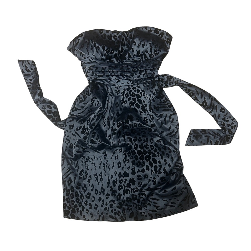 Late 2000s‎ Snap Strapless Leopard Print Mini Dress